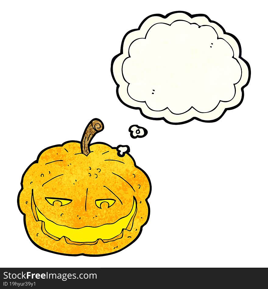 cartoon halloween pumpkin with thought bubble