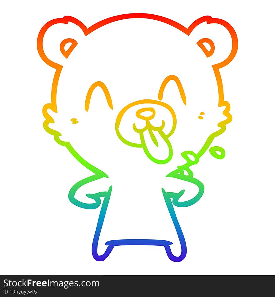 Rainbow Gradient Line Drawing Rude Cartoon Bear