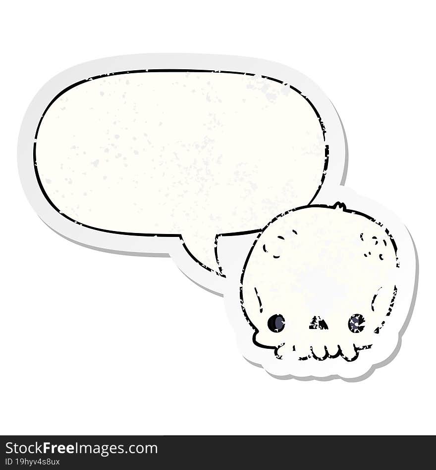 cartoon skull with speech bubble distressed distressed old sticker. cartoon skull with speech bubble distressed distressed old sticker