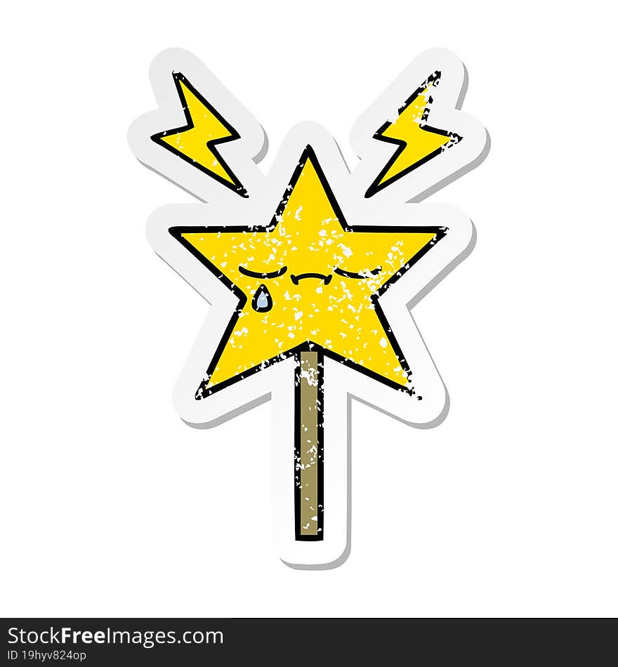 distressed sticker of a cute cartoon magic wand