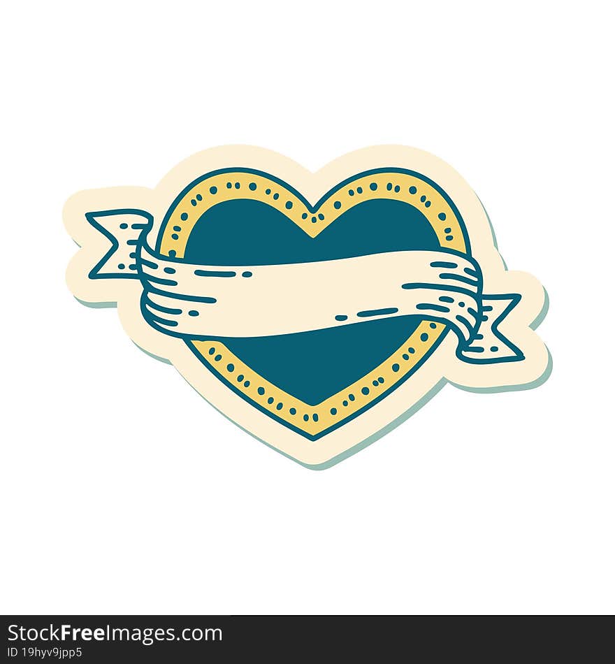 sticker of tattoo in traditional style of a heart and banner. sticker of tattoo in traditional style of a heart and banner