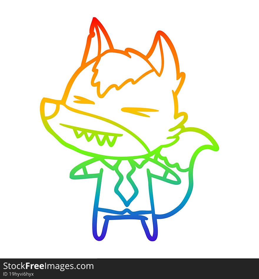 rainbow gradient line drawing of a angry wolf boss cartoon