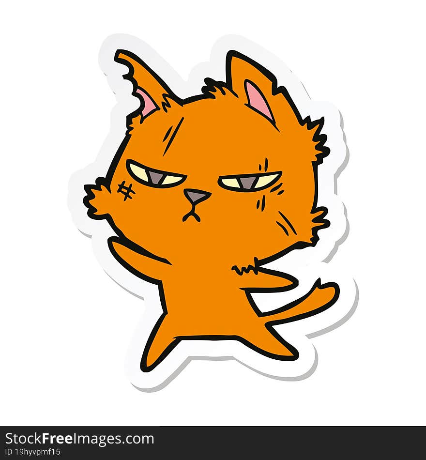 sticker of a tough cartoon cat