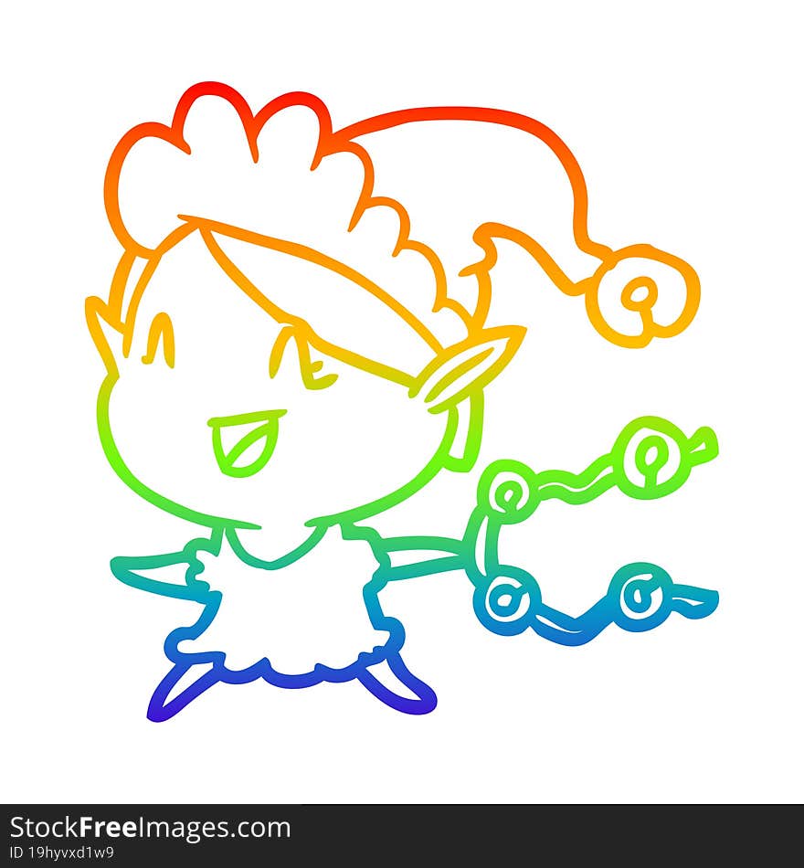 rainbow gradient line drawing happy christmas elf