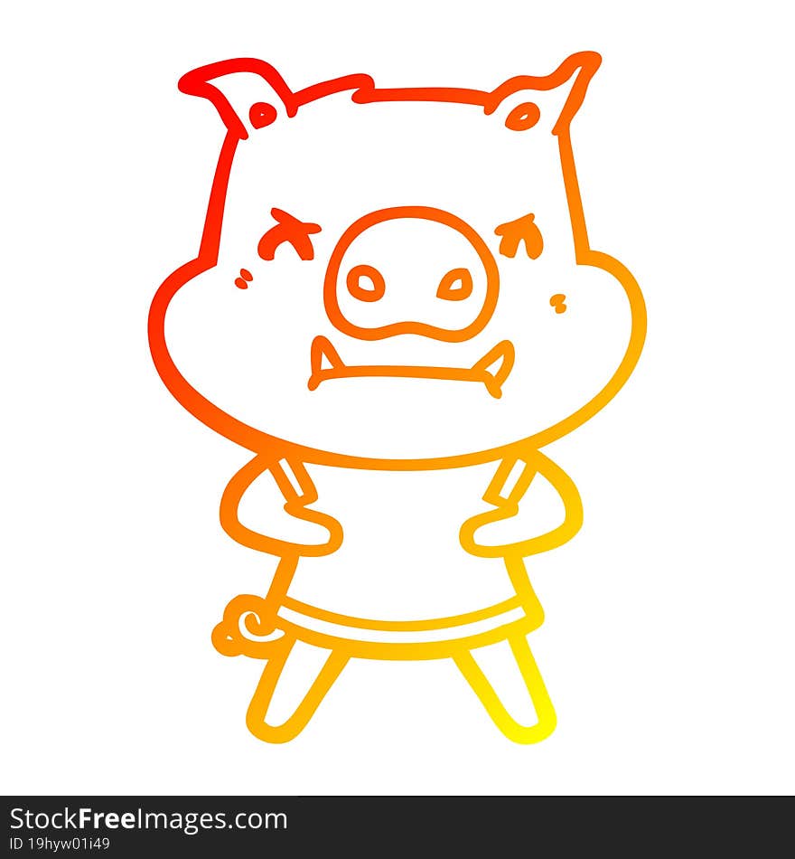 warm gradient line drawing angry cartoon pig