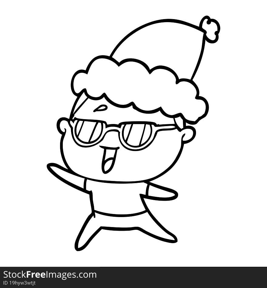 line drawing of a happy woman wearing spectacles wearing santa hat