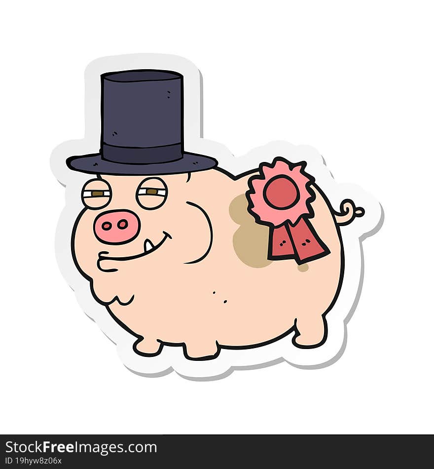 Sticker Of A Cartoon Prize Winning Pig