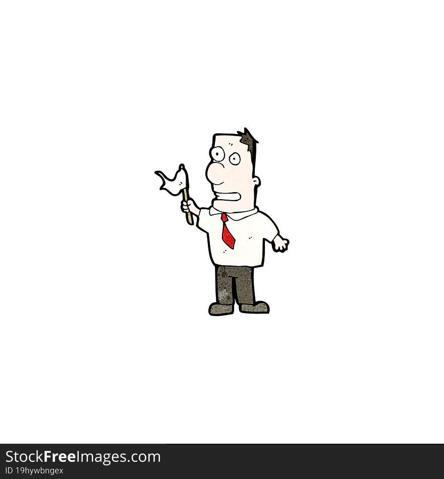 cartoon man waving white flag