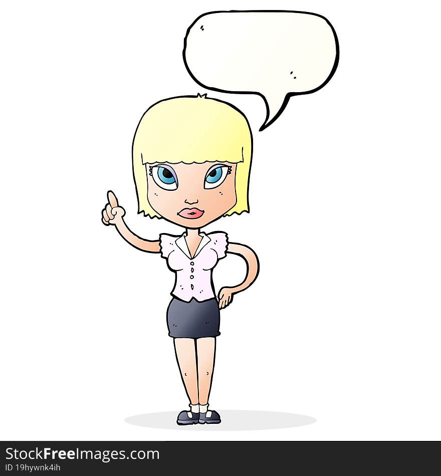 Cartoon Pretty Girl With Idea With Speech Bubble