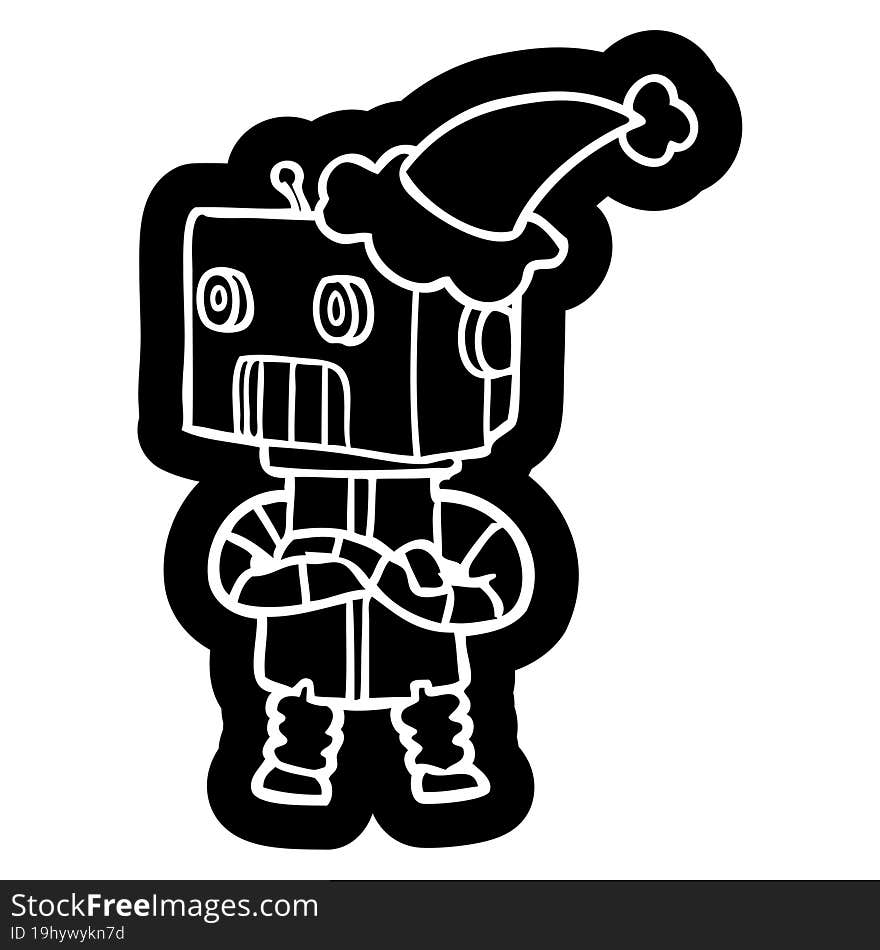 Cartoon Icon Of A Robot Wearing Santa Hat