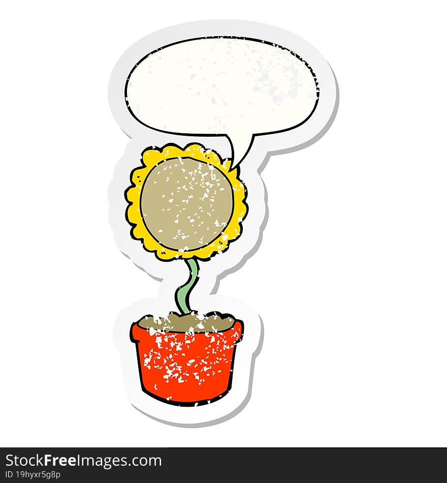 cute cartoon flower and speech bubble distressed sticker