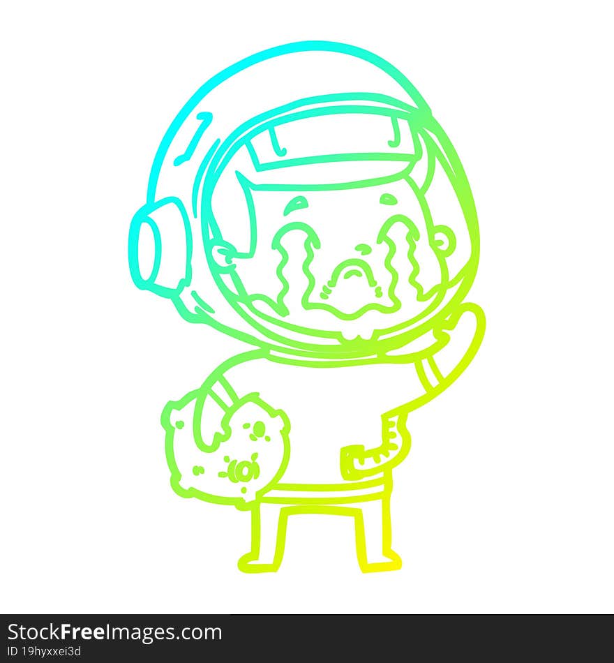 cold gradient line drawing cartoon crying astronaut