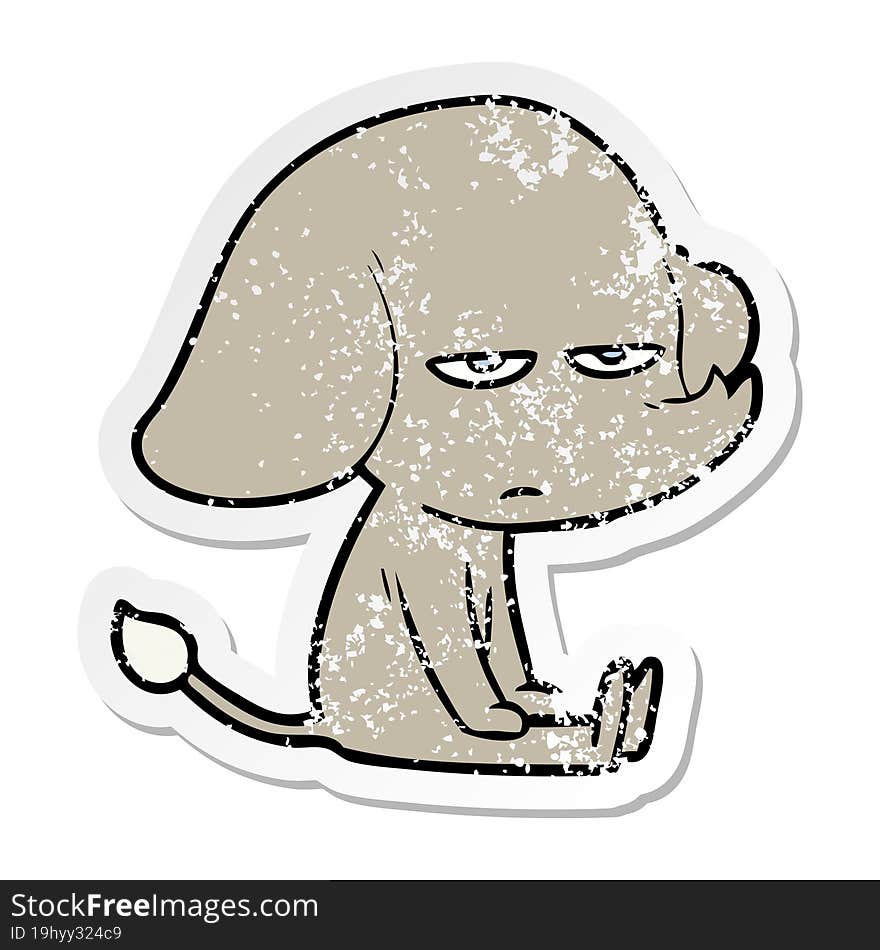 distressed sticker of a annoyed cartoon elephant