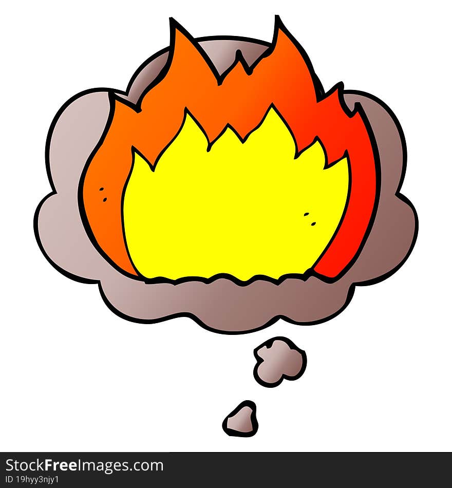 cartoon fire and thought bubble in smooth gradient style