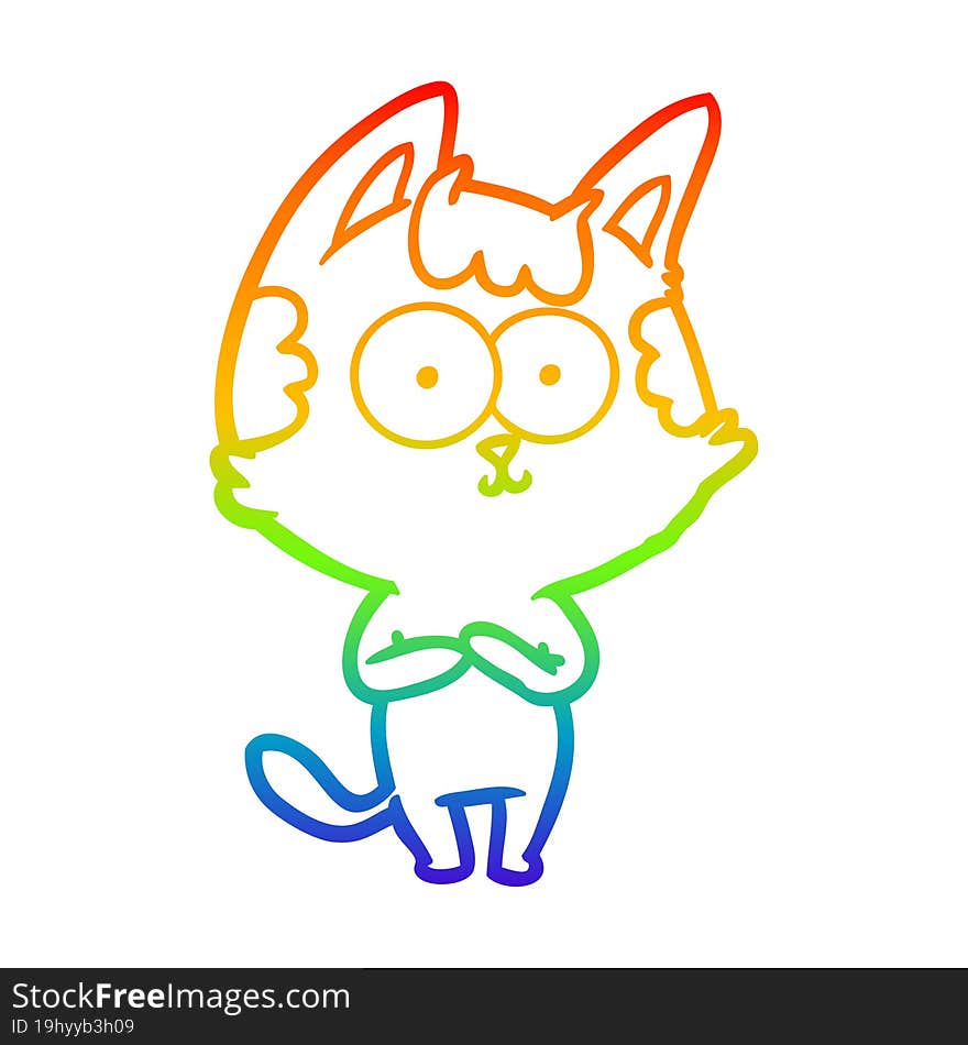 rainbow gradient line drawing of a happy cartoon cat