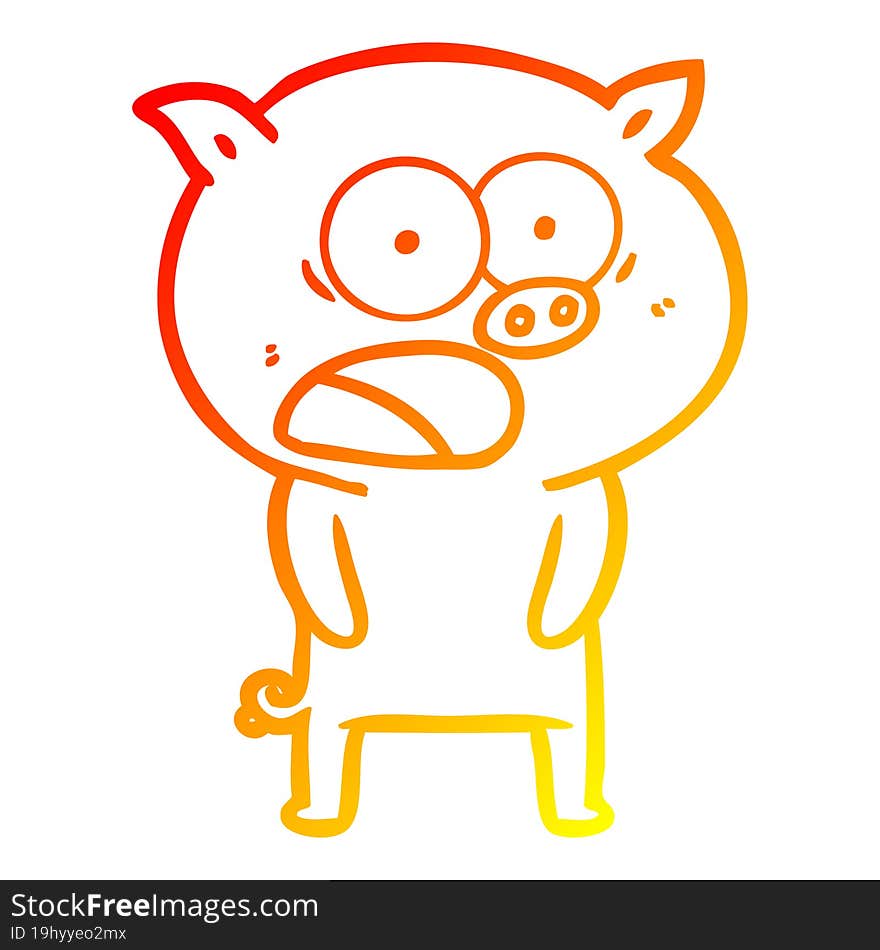 warm gradient line drawing of a cartoon pig shouting