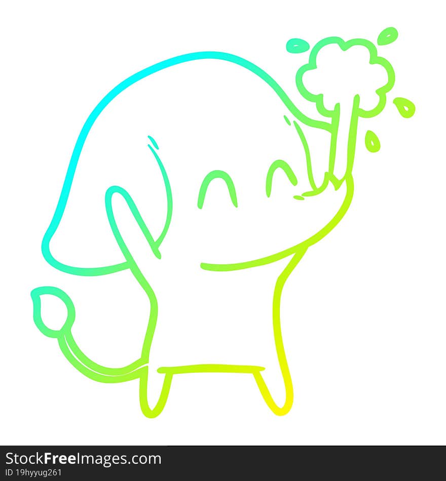 cold gradient line drawing cute cartoon elephant spouting water