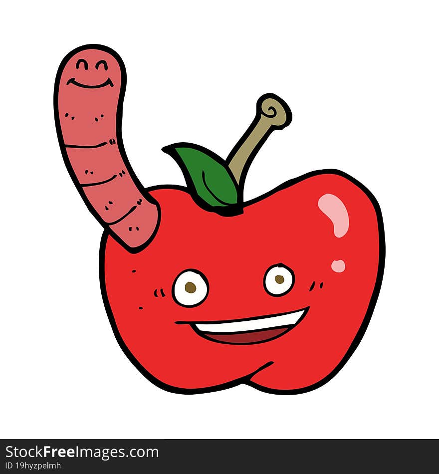 cartoon apple with worm