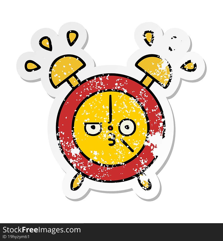 distressed sticker of a cute cartoon alarm clock