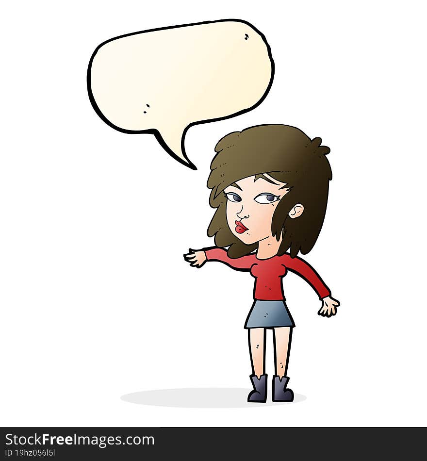 Cartoon Woman Playing It Cool With Speech Bubble