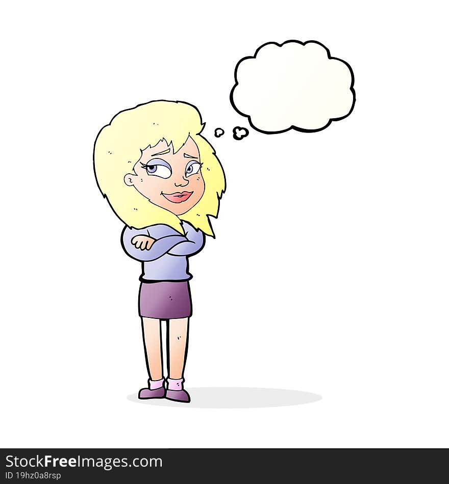 Cartoon Woman With Crossed Arms With Thought Bubble