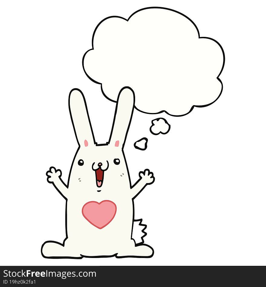 cartoon rabbit in love with thought bubble. cartoon rabbit in love with thought bubble