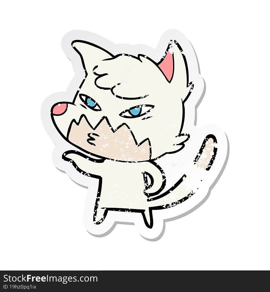 distressed sticker of a clever cartoon fox