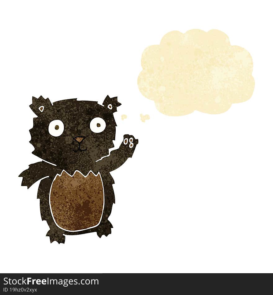 Cartoon Waving Black Bear Cub With Thought Bubble