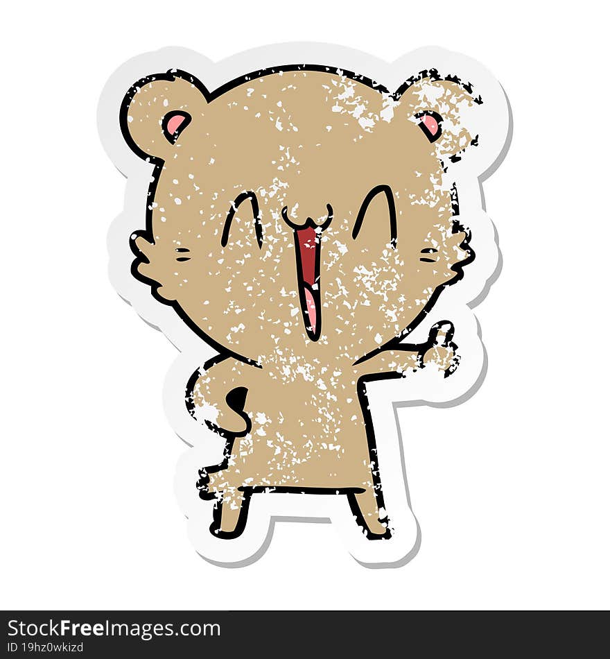 distressed sticker of a happy bear cartoon