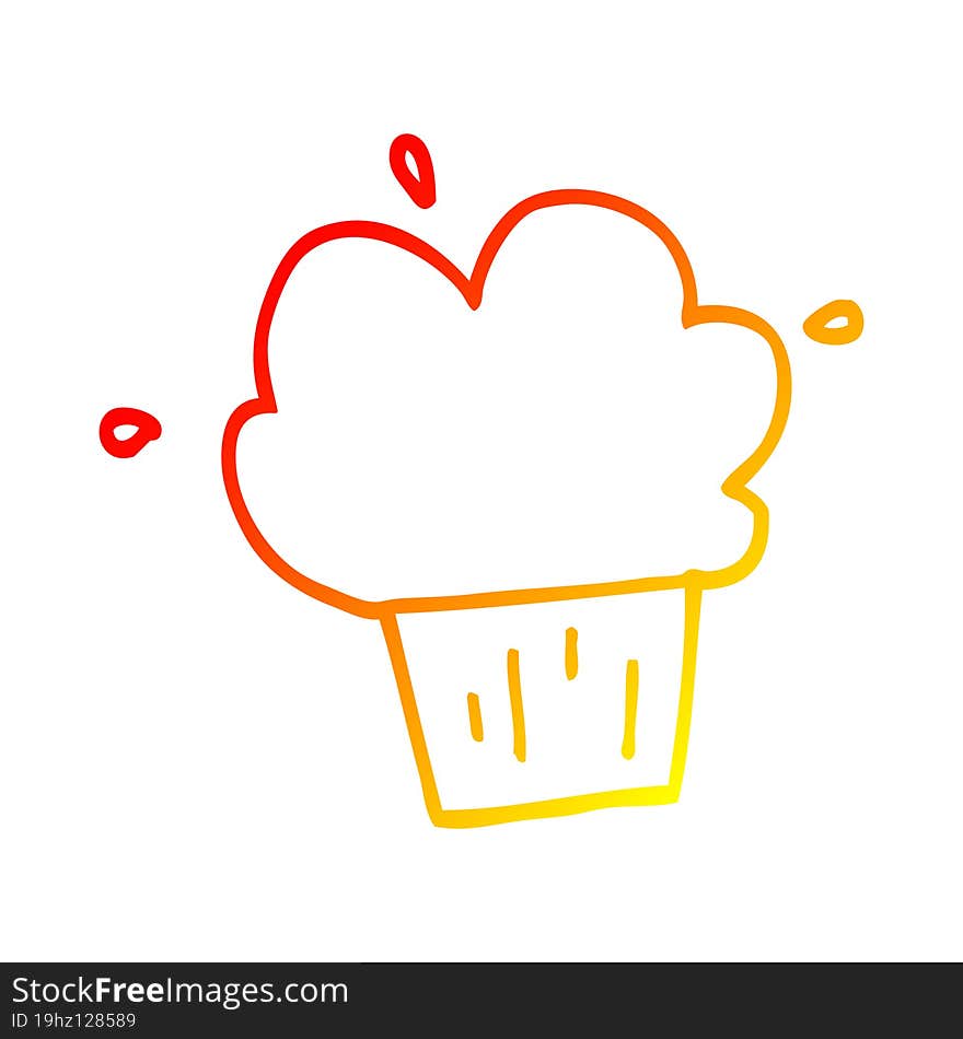 warm gradient line drawing of a cartoon cupcake