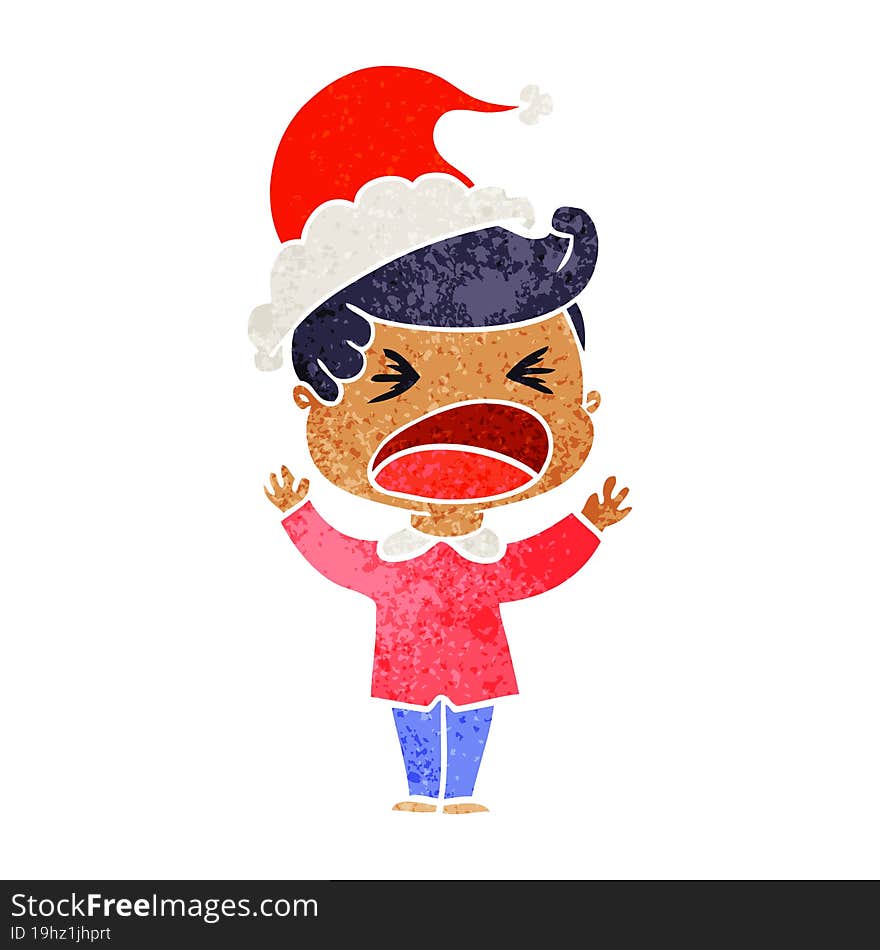 retro cartoon of a shouting man wearing santa hat