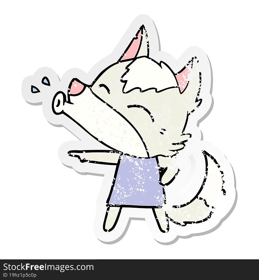 distressed sticker of a howling wolf in dress cartoon