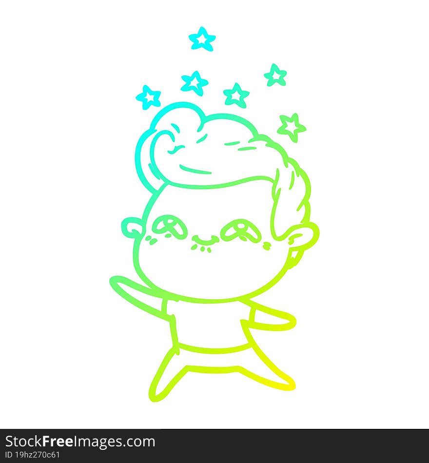 cold gradient line drawing of a cartoon excited man