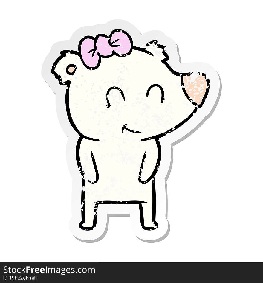 distressed sticker of a female polar bear cartoon