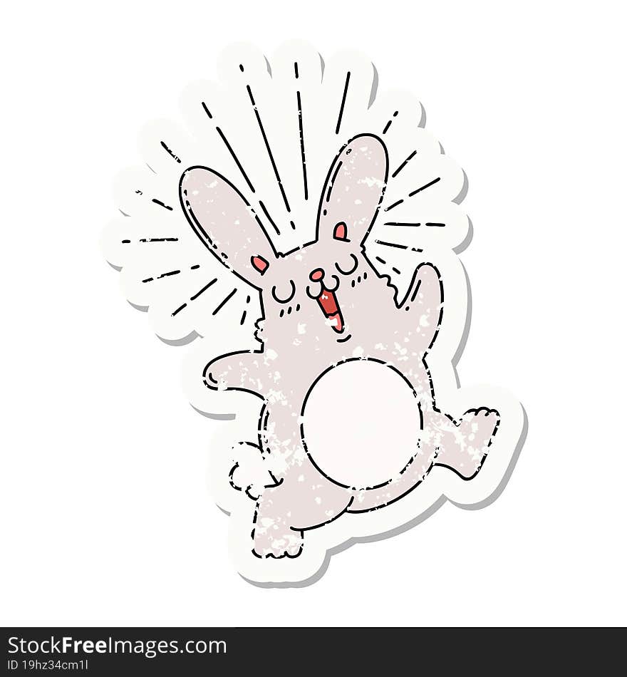 grunge sticker of tattoo style prancing rabbit