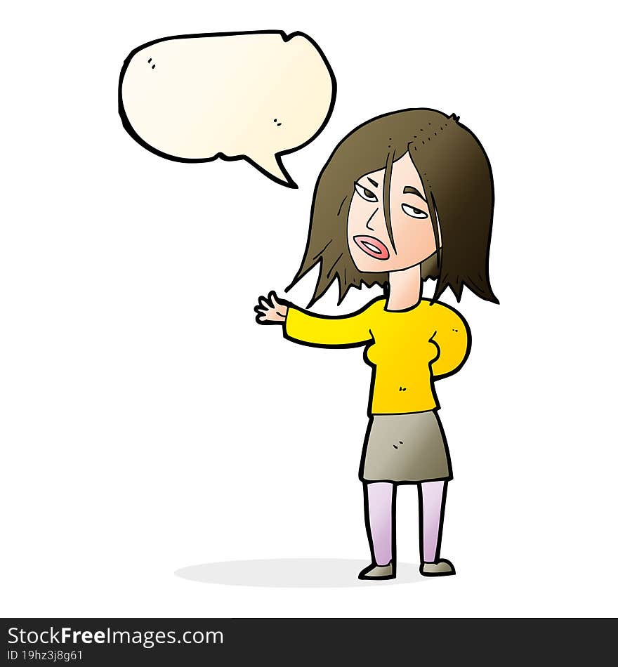 cartoon unhappy woman with speech bubble