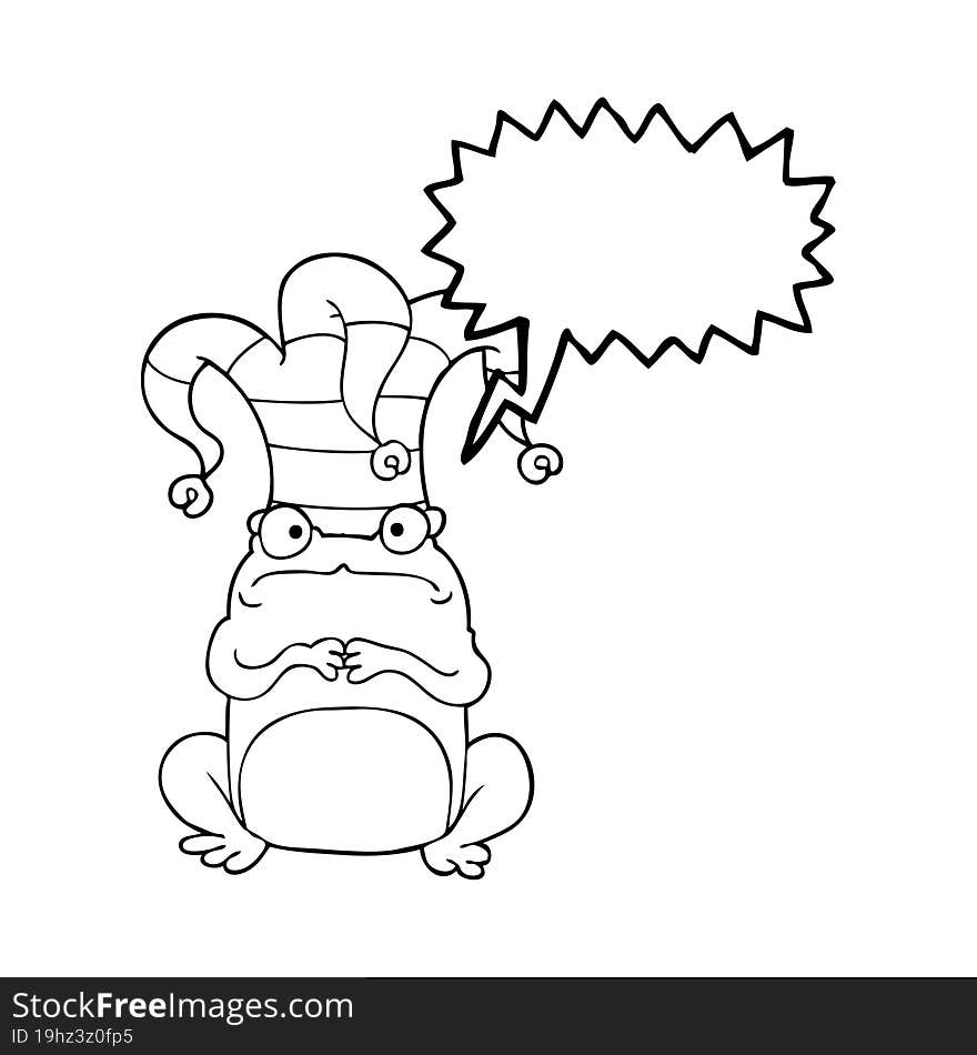 speech bubble cartoon nervous frog wearing jester hat