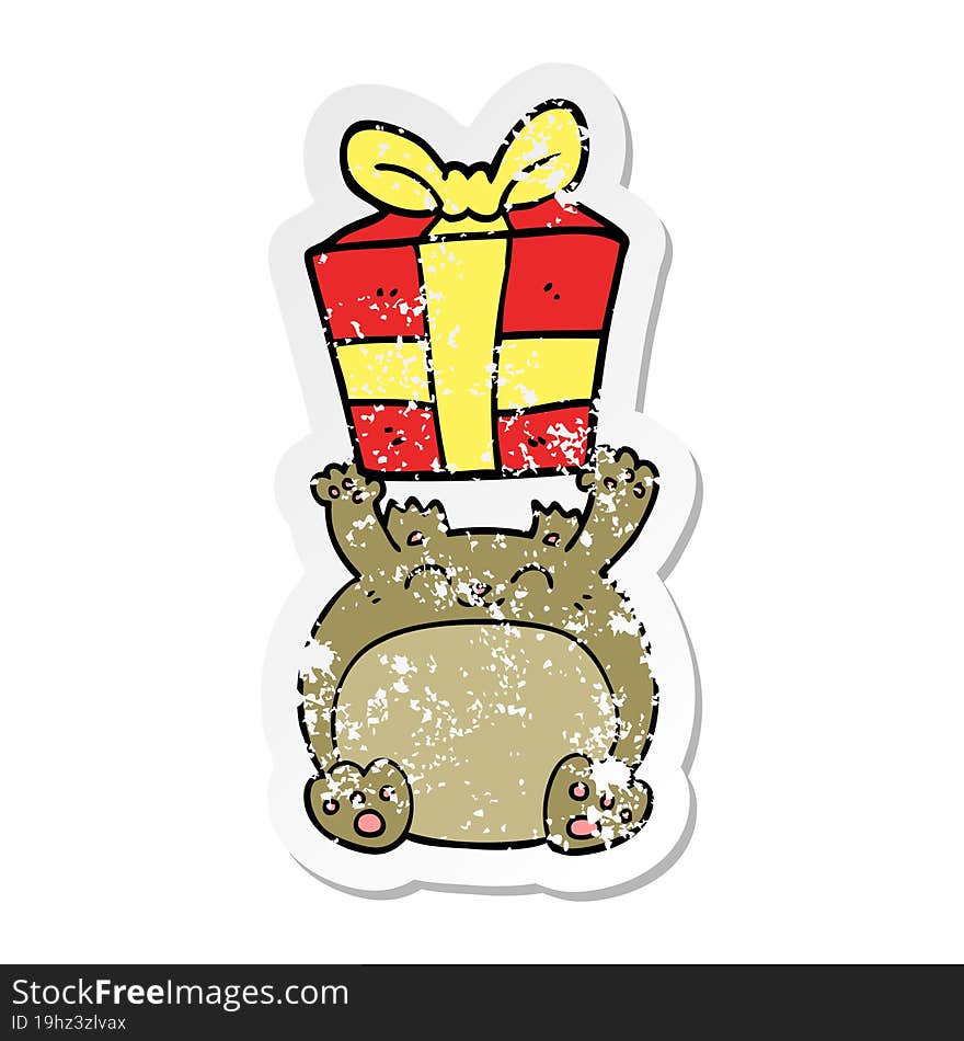 Distressed Sticker Of A Cute Cartoon Christmas Bear