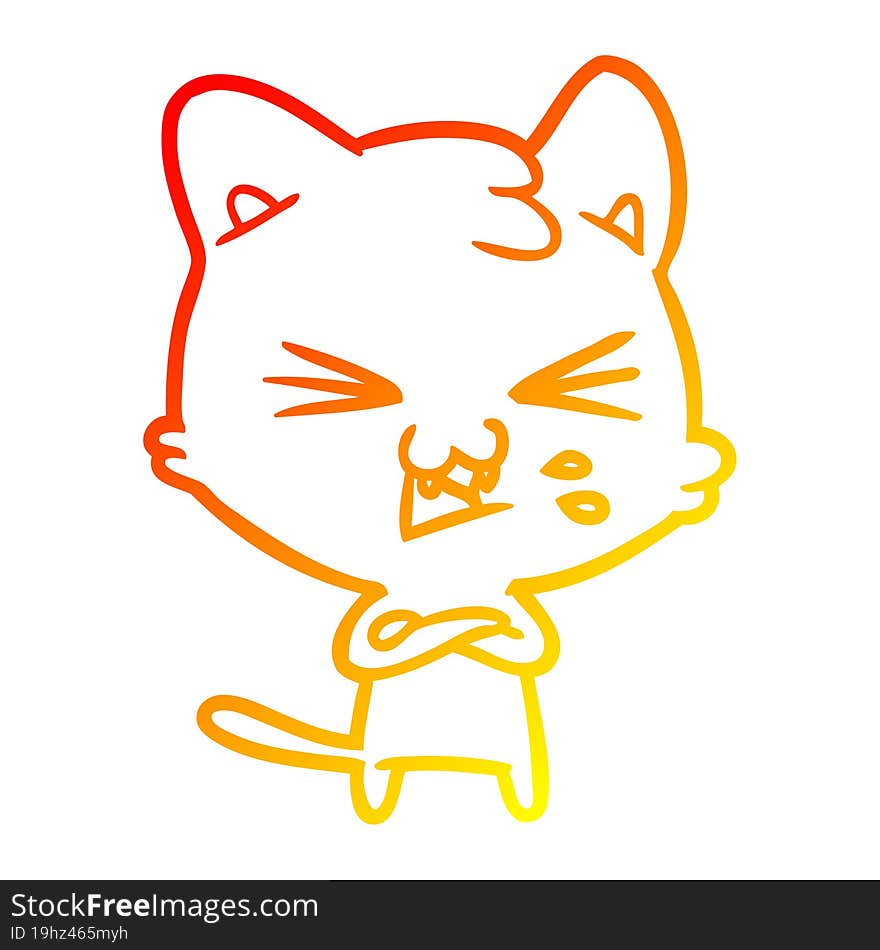 warm gradient line drawing cartoon cat hissing