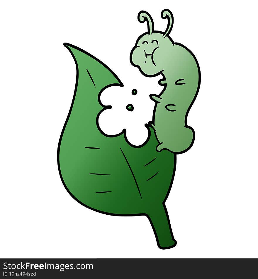 cartoon caterpillar munching leaf. cartoon caterpillar munching leaf