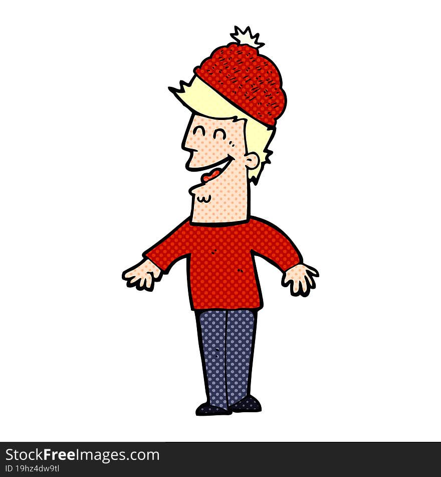 cartoon man wearing winter hat