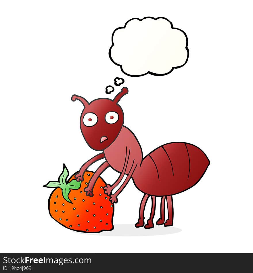 thought bubble cartoon ant with berry