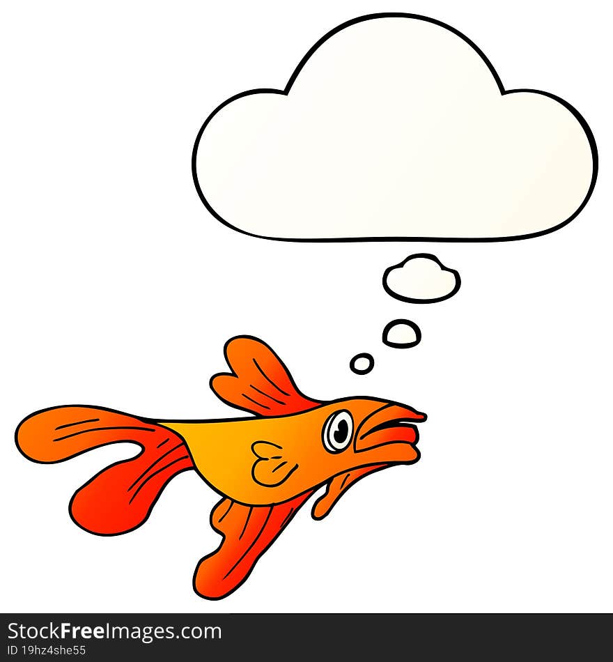 cartoon fighting fish with thought bubble in smooth gradient style