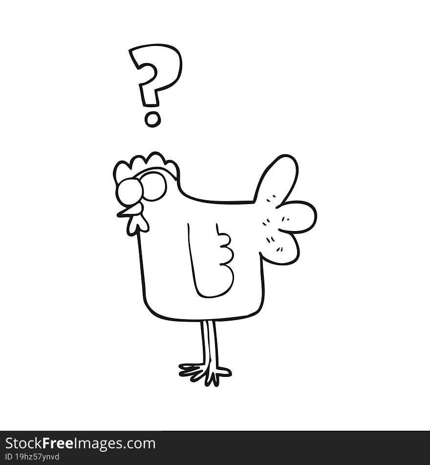 black and white cartoon confused chicken