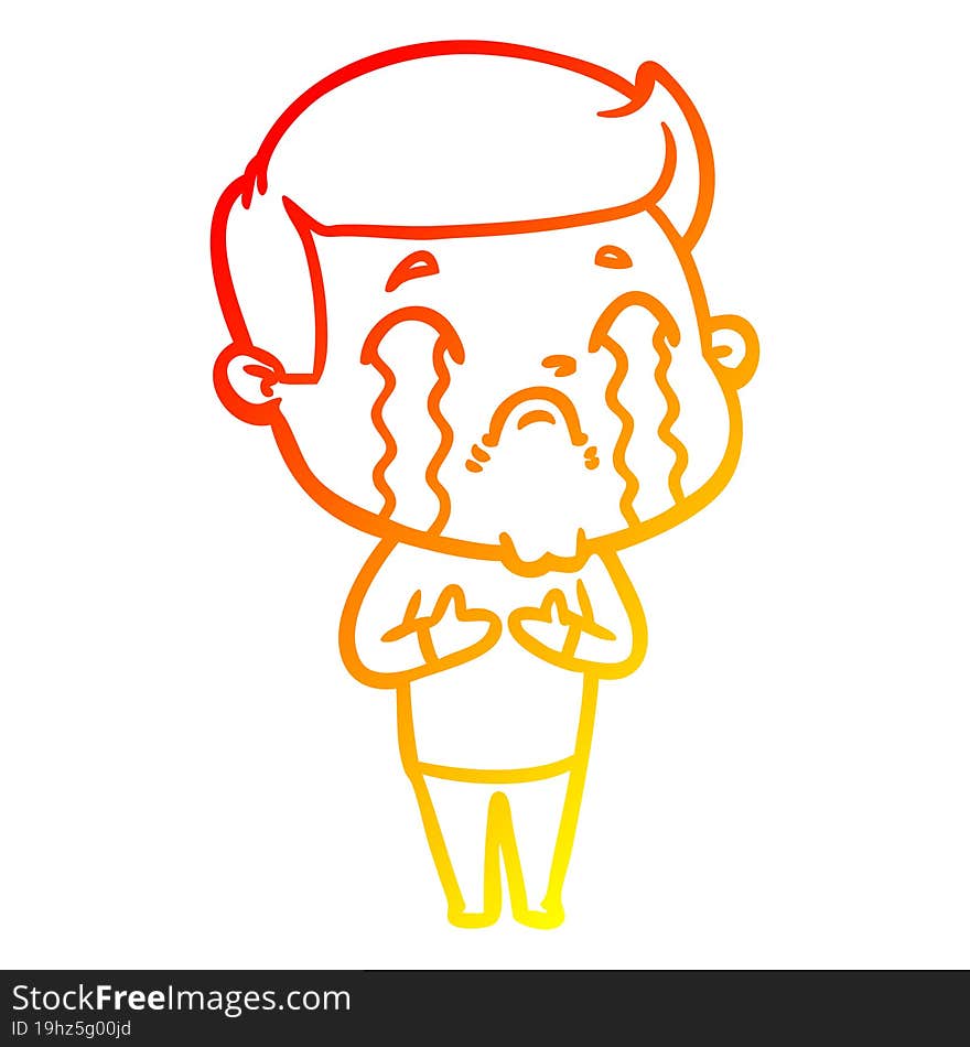 warm gradient line drawing of a cartoon man crying