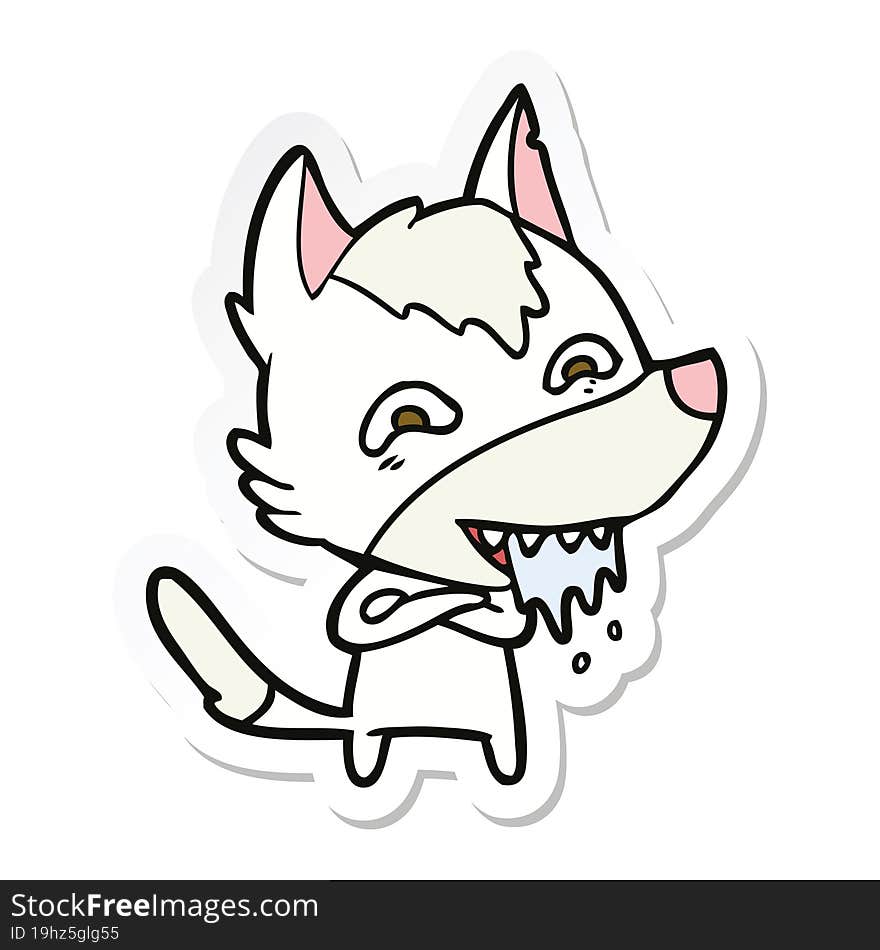 sticker of a cartoon hungry wolf