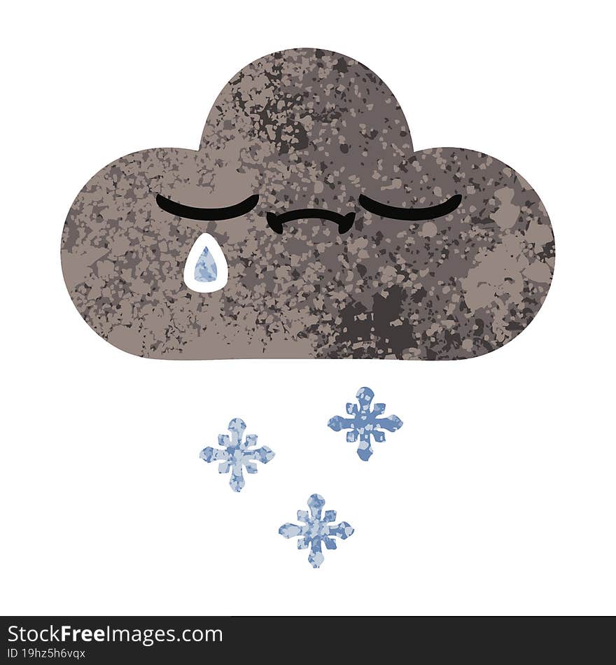 Retro Illustration Style Cartoon Storm Snow Cloud