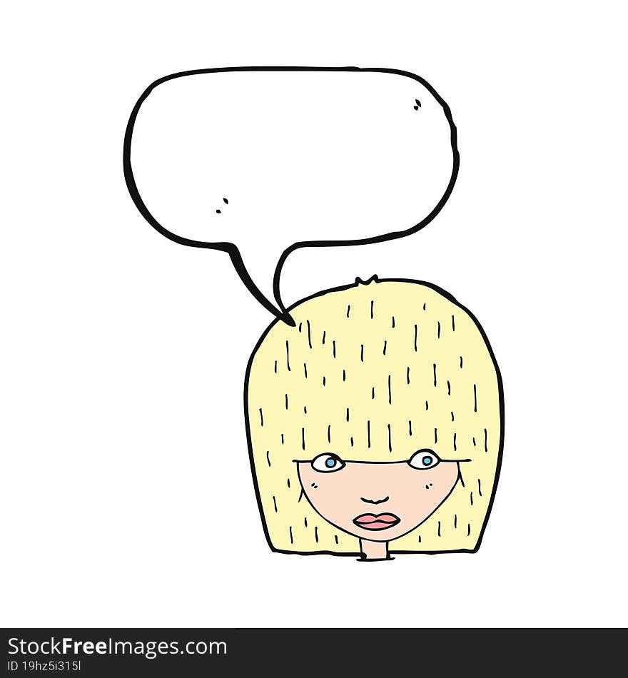 Cartoon Female Face Staring With Speech Bubble