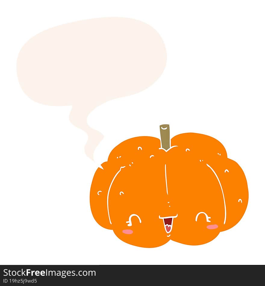 cartoon pumpkin and speech bubble in retro style