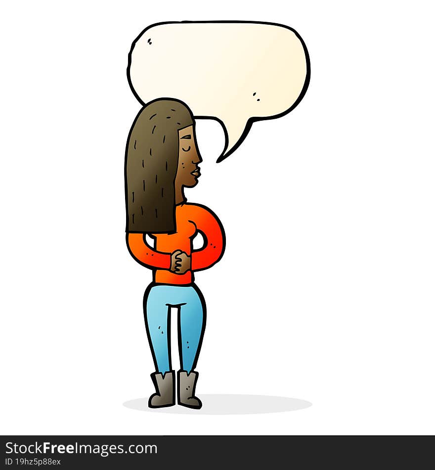 Cartoon Woman Ignoring With Speech Bubble